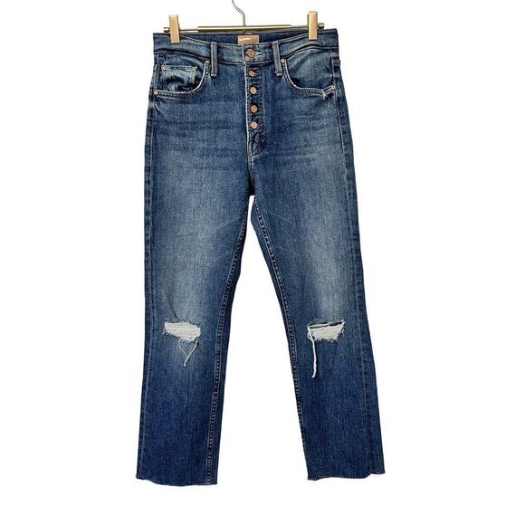 MOTHER Pixie Tomcat Crop Distressed Jeans Size 26 Not Cut & Pasted Button Fly - Picture 1 of 11